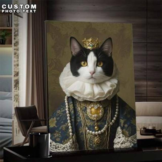 SHEIN 1pc Custom Pet Canvas Print Canvas Poster, Custom Pet Portrait, Pet Portrait Custom, Dog Portrait, Cat Portrait, Regal Royal Animal Canvas Painting Pe