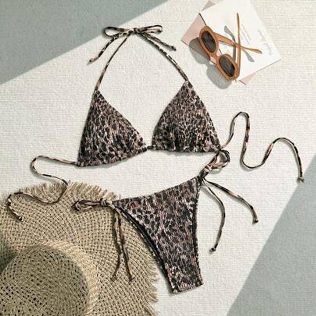 Swim Vcay 2pcs Women Leopard Print Bikini Set, Random Print Summer