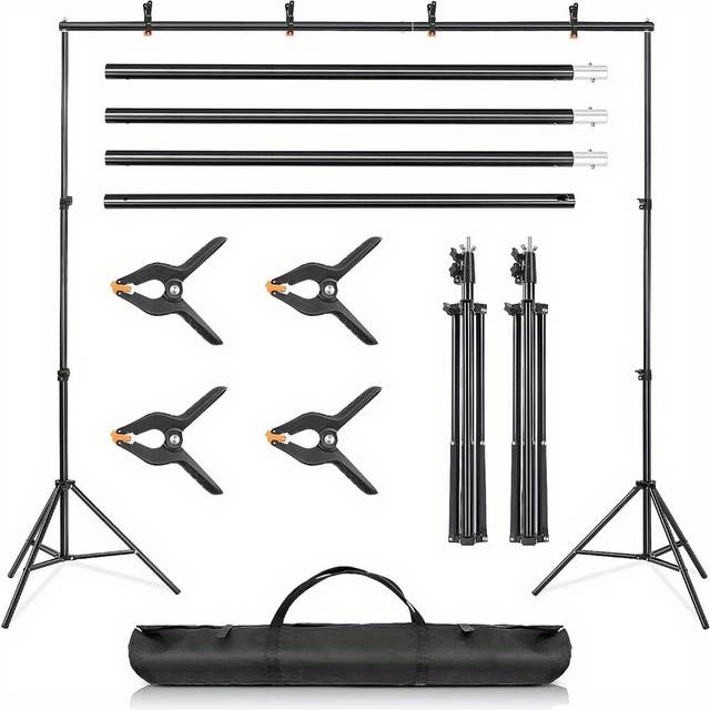 TEMU 6.5 * 9.8ft Adjustable Backdrop Stand Kit 2 * Photo Background Support System With Carrying Bag And 4 Clamps - Ideal For Photography And Video Studio