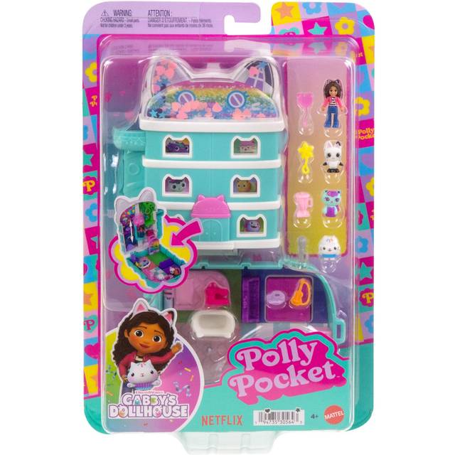 Polly Pocket Micro Dolls And Playset, Gabby'S Dollhouse Compact With 9 Accessories &Amp; Pet Cat Friends - One Colour
