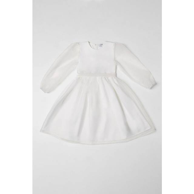 Blouson Sleeve Bow Back Organza Flowergirl Dress - Ivory - 11-12 Years