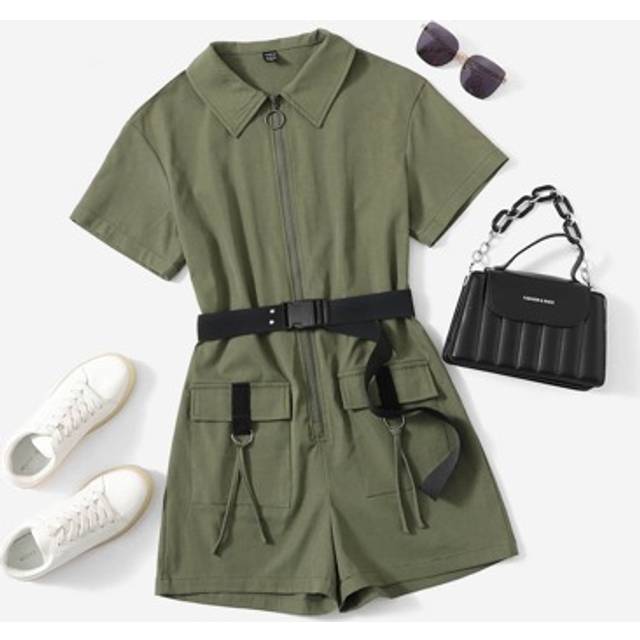 SHEIN Gorpcore Grey  Drawstring Waist  Zip Up Parachute Jumpsuit