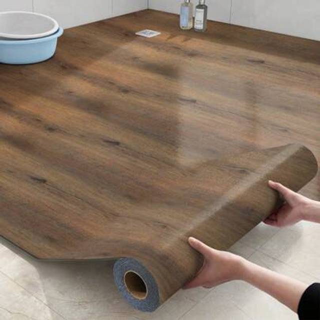 SHEIN 1roll Peel And Stick Vinyl Flooring Roll 17.72&#34;X 118.11&#34;, Self Adhesive Vinyl Wood Flooring Planks Floor Tiles Stickers Waterproof For Bathroom Living