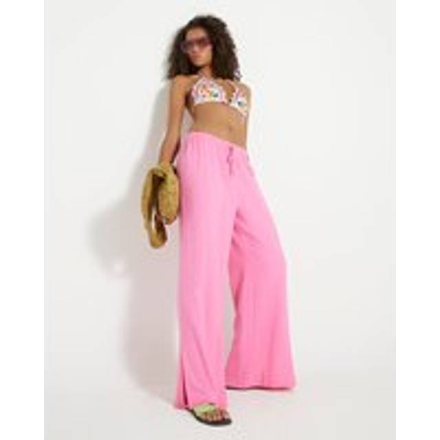 River Island Womens Pink Linen Blend Wide Leg Trousers - 18