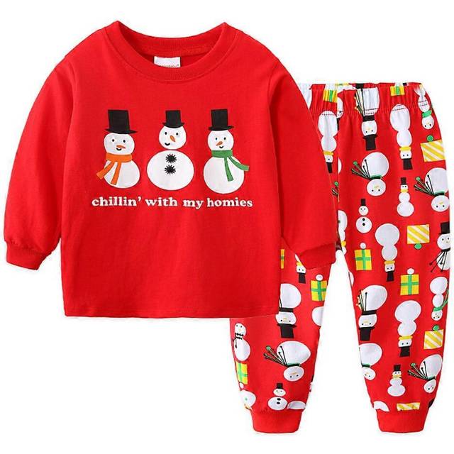 (2-3 Years, D) Christmas Kids Boys Girls Pajamas Pyjamas Pjs Set Toddler Long Sleeve Tops Trousers Sleepwear Nightwear Xmas Theme Outfits Loungewear