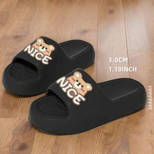 SHEIN Summer New Nice Bear 3cm Bread Slippers Best Selling Fashion Versatile Men&#39;s Indoor Slippers, EVA Material Bathroom Anti-Slip Breathable Odor-Resistan