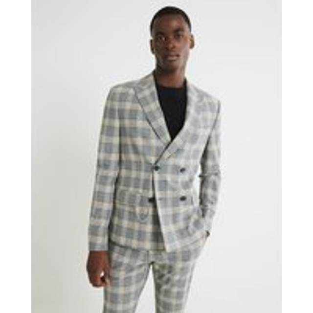Mens River Island Grey Skinny Fit Check Suit Jacket - 40R