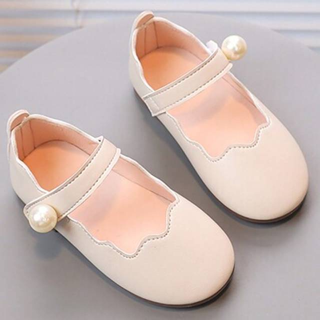 SHEIN 1 Pair Girls Pearl Embellished Soft Bottom Non-Slip Flat Square Toe Round Toe Fashion Versatile Princess Shoes, Suitable For Spring & Summer