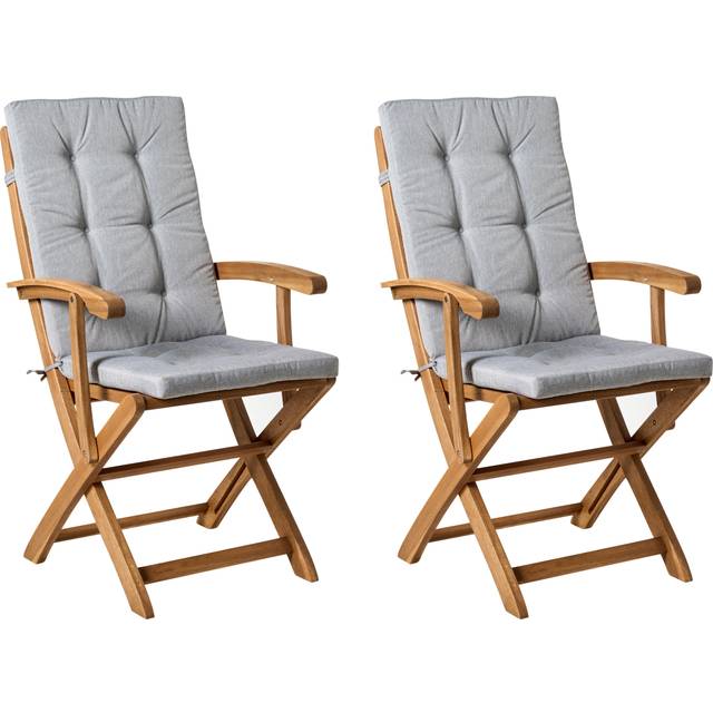 Beliani - Set of 2 Wooden Garden Folding Chairs Outdoor Dining Grey Cushions Maui ii