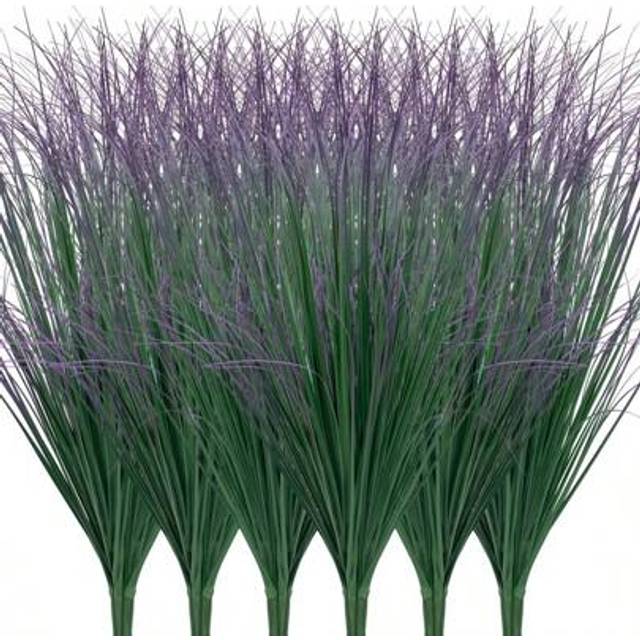 SHEIN 12PCS Realistic Artificial Grass Plants, Purple Onion Faux Shrubs - UV Resistant Fake Greenery For Outdoor Garden & Indoor Home Decor, Boho Wedding Ar