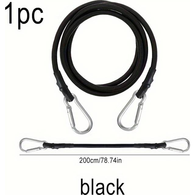TEMU 1pc Heavy Duty Bungee Cord With Hooks, 39/78/118inch, Polyamide Elastic Rope, 80lbs Tensile Strength, Outdoor Camping Accessories, Strong Black Straps For Luggage, Cargo, Car, Kayak, Boat, Bikes