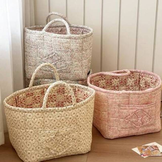 SHEIN 1pc Large Collapsible Storage Basket With Handles - Vintage Floral Rose Design Polyester Fabric Organizer Bin For Laundry, Toys, Home Organization - D