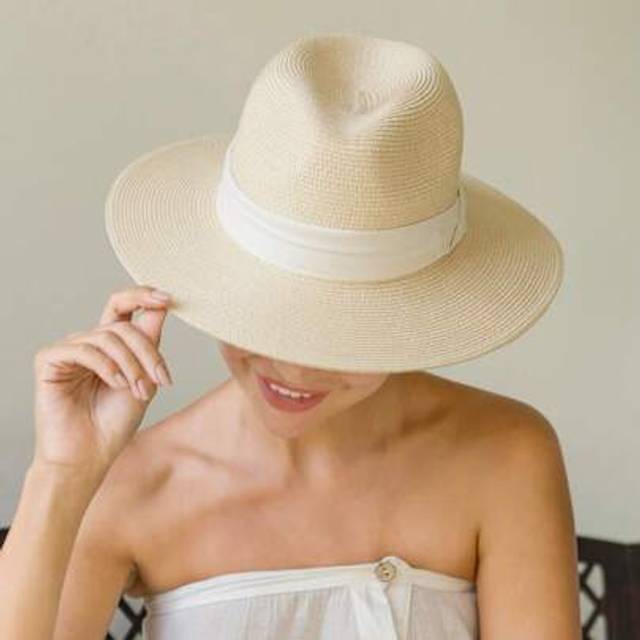 SHEIN 1pc Casual Vacation Beach Simple Woven Fedora Hat