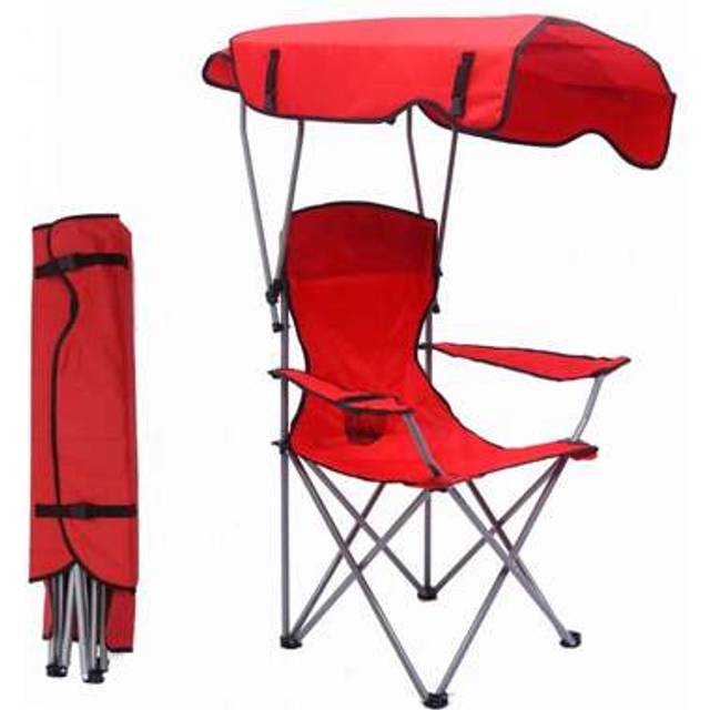 SHEIN Folding Beach Chair With Shade Canopy And Carry Bag, Outdoor Sun Protection Portable Chair, Garden Seaside Fishing Camping Chairs