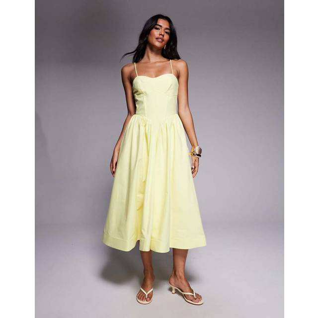 River Island Womens Yellow Sleeveless Corset Detail Midi Dress - 12