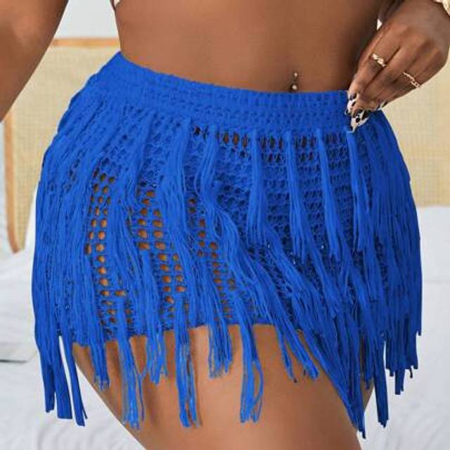 Slaydiva Plus Size Solid Color Tassel Fashion Summer Cover Up