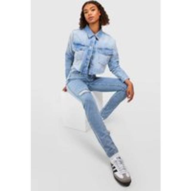 Womens Tall Basics High Waisted Ripped Mom Jeans - Blue - 6, Blue