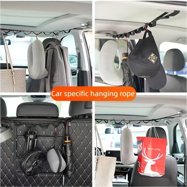 TEMU 1pc Car Mounted Clothes Drying Rope, Car Rear Row Fixed Clothes Hanger, Self Driving Travel Hanging Strap