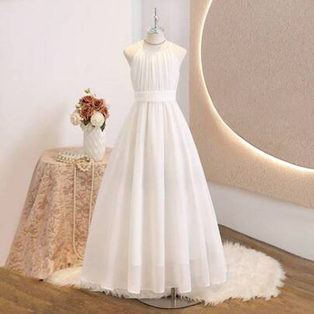 SHEIN Long Chiffon Off-Shoulder Floor-Length Princess Style Bridesmaid Dress For Girls, For Birthday, Runway, Wedding Events
