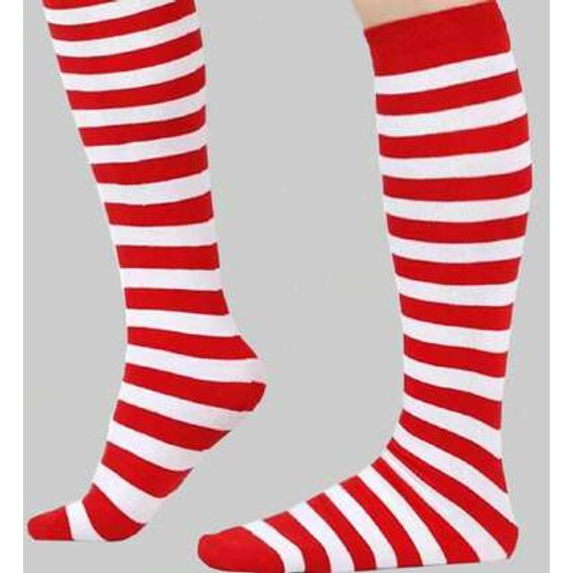 SHEIN 1 Pair Red & White Striped Mid-Calf And Over-The-Knee Unisex Socks