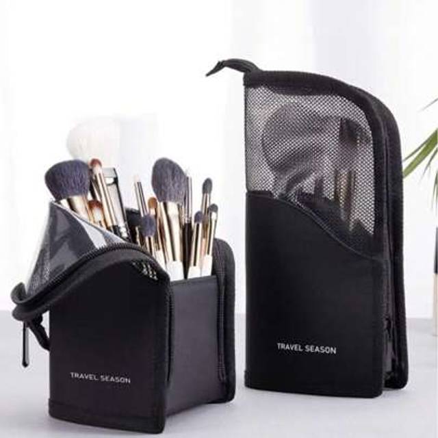 SHEIN 2/1pc Clear PVC Waterproof Zipper Travel Makeup Brush Holder, Portable Makeup Brush Bag, Professional Cosmetic Bag, Foldable Vanity Bag For Travel, We