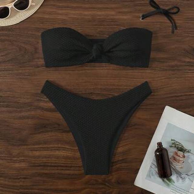 SHEIN Summer Texture Bandeau Bikini Set, Perfect For Beach Vacations,Summer Beach