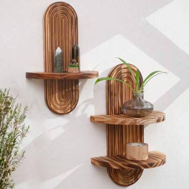 SHEIN A Storage Shelf With An Oval Thread Shape Made Of Pine Wood, About 30*10*1.5cm, Suitable For Wall Decoration In The Office Bedroom, Candle Stand Displ