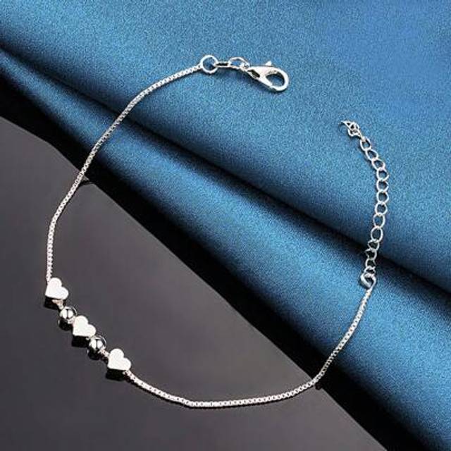 SHEIN 1pc 925 Sterling Silver Lucky Three Hearts Charms Bracelet For Women Girl Box Chain Bracelets Jewelry Gift