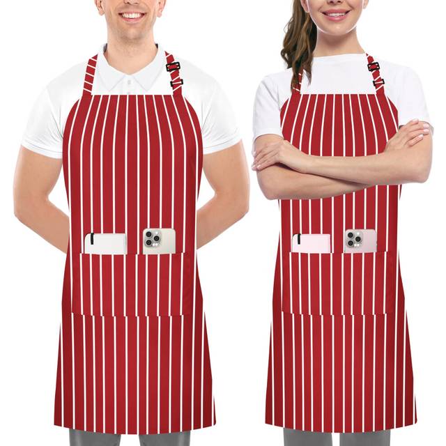Utopia Kitchen 2 Pack Bib Apron  Adjustable with 2 Pockets  Water and Oil Resistant  Cooking Kitchen Chef Apron for Women Men (Red Stries)