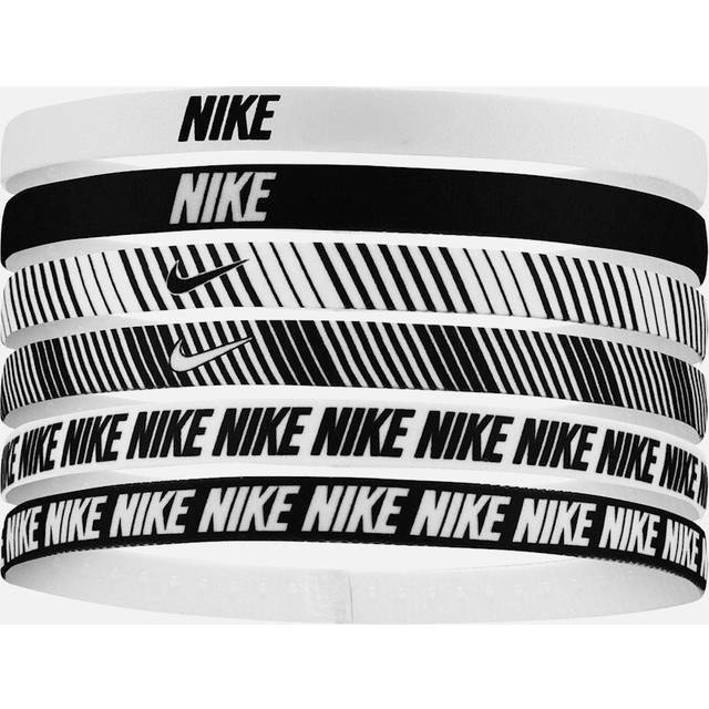(One Size, White/Black) Nike Classic Printed Flexible Hairband (Pack of 6)
