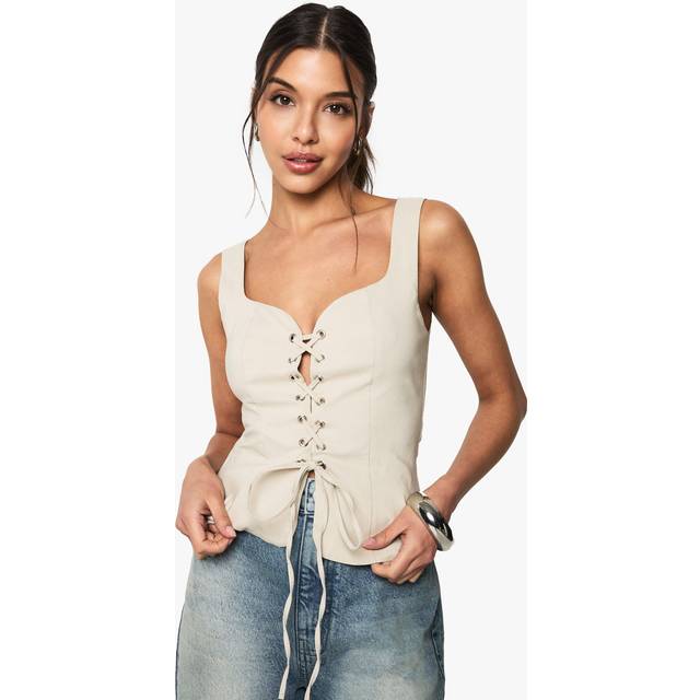 Womens Bengaline Lace Up Detail Corset Top - Beige - 10, Beige