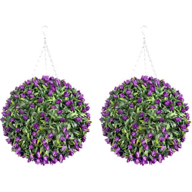 Pair of Best Artificial 38cm Purple Tulip Hanging Basket Flower Ball