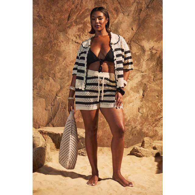 Womens Plus Crochet Stripe Short - Navy - 24-26, Navy