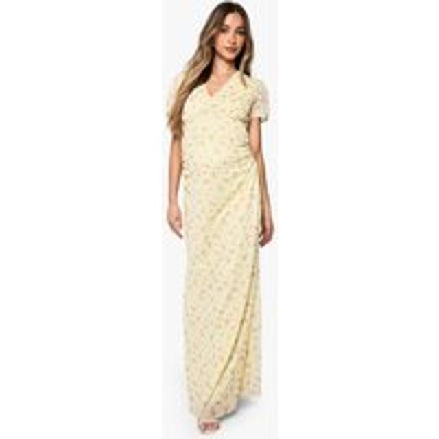 Womens Maternity Mesh Ditsy Midaxi Dress - Yellow - 18, Yellow