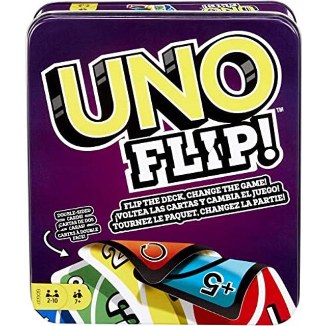 Mattel Games UNO FLIP! Family Card Game, with 112 Cards in a Sturdy Storage Tin, Makes a Great Gift for 7 Year Olds and Up, GDG37