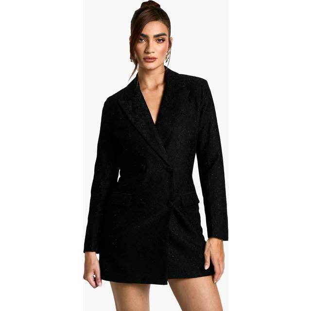 Womens Sequin Lace Blazer Dress - Black - 10, Black