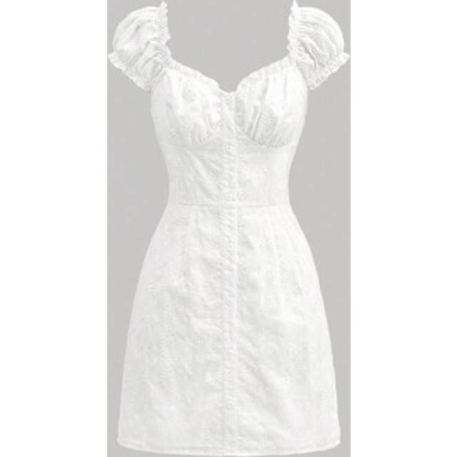 SHEIN White Vintage Plain Embroidered Sweetheart Neckline Dress, Dress,Cute Summer Dresses,White Dress,White Graduation Dress