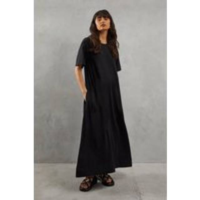 Womens Plain Trapeze Midi Dress - Black - 6