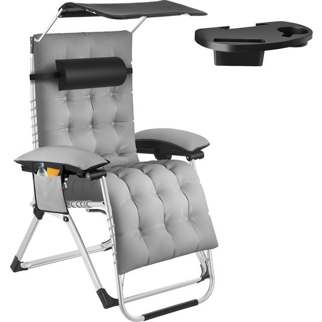 Sun Lounger Cirrus with Plush Padding, Built-in Sun Shade and Folding Function - light grey, per piece