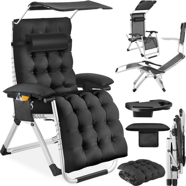 Sun Lounger Cirrus with Plush Padding, Built-in Sun Shade and Folding Function - black, per piece