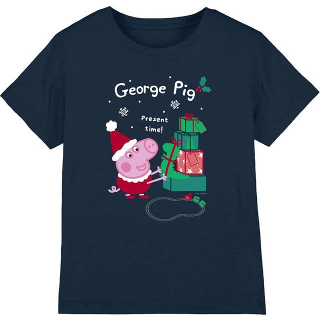 Peppa Pig Childrens/Kids George Pig Present Christmas T-Shirt 3-4 Years mörkblå