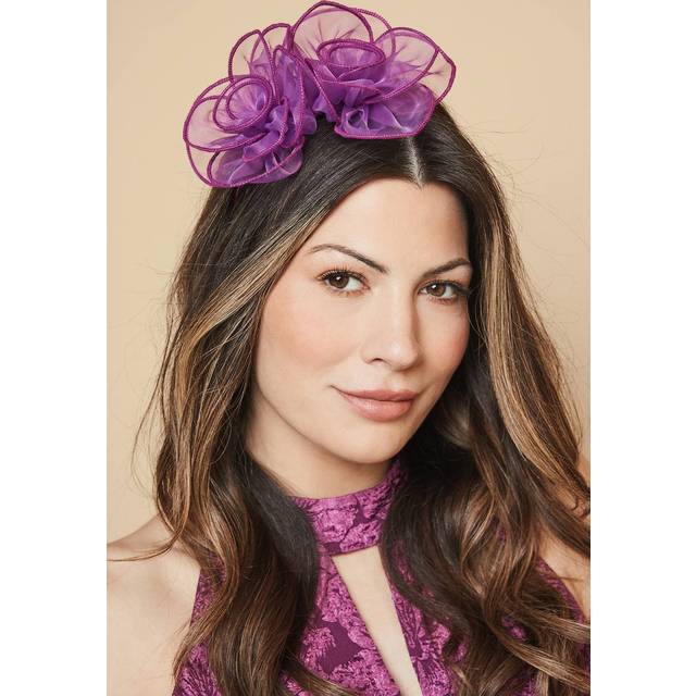 Womens Mesh Bow and Feather Headband - Magenta - One Size
