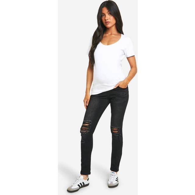 Womens Maternity Over The Bump Rip Skinny Jeans - Black - 8