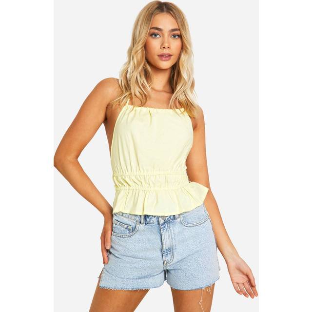 Womens Linen Look Halterneck Backless Cami - Yellow - 16, Yellow