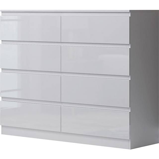 Fwstyle 8 drawer chest of drawers gloss white bedroom furniture deep storage