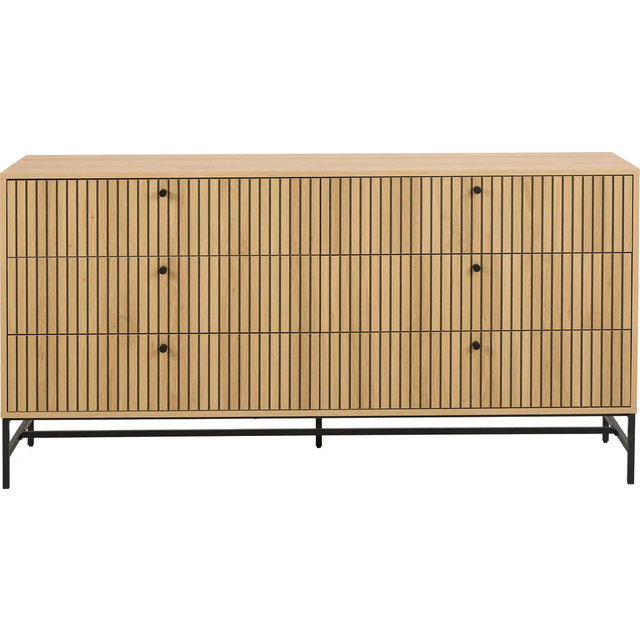 Albany Wide Chest Of 6 Drawers In Oak/Black Legs, Brown