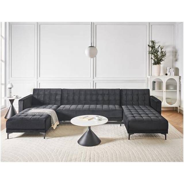 Beliani 5 Seater U-shaped Modular Velvet Sofa Black Aberdeen, Black