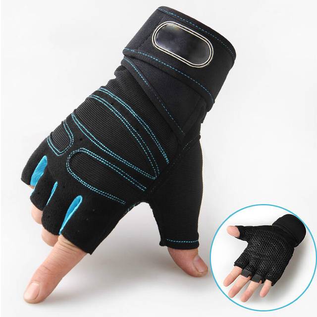 (M, style 1 Light Blue) Gym Fitness Gloves Women Men Half Finger Cycling Bicycle Motorcyclist