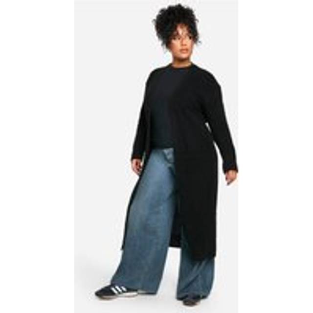 Womens Plus Longline Knitted Maxi Cardigan - Black - 16, Black