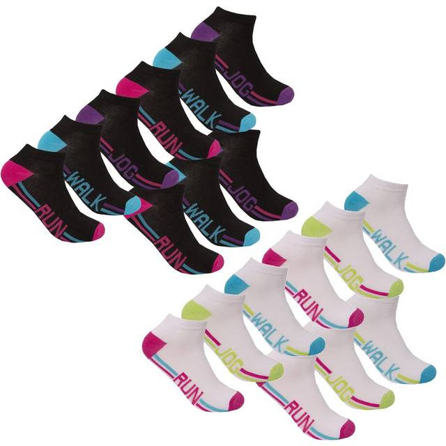 (White & Black - 18 Pairs, 4-8) Ladies Ankle Socks (6, 9 & 18 Pairs) Cotton Rich Sports Trainer Liner - Size 4-8